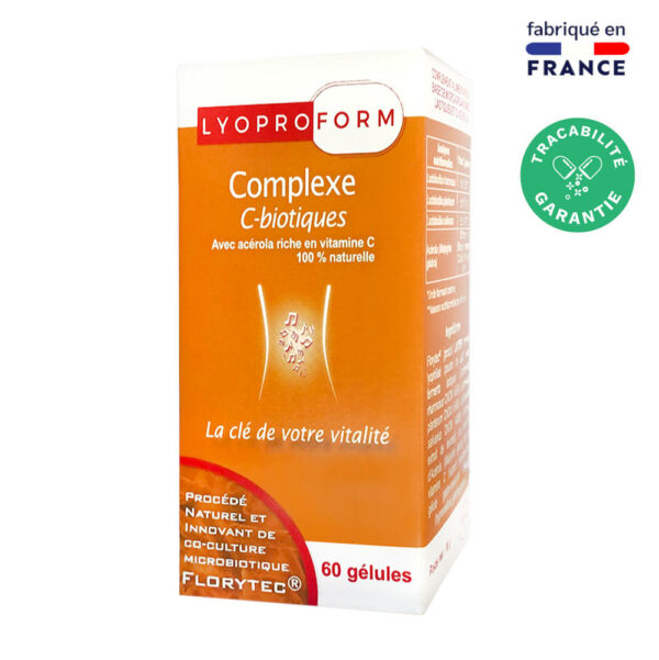 Lyoproform Complexe C-biotiques, association de notre complexe probiotique avec acérola riche en vitamine C d'origine naturelle .